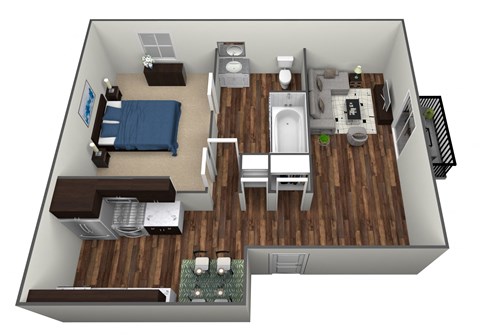 Floor plan for 1 bed, 1 bath, 850 sqft